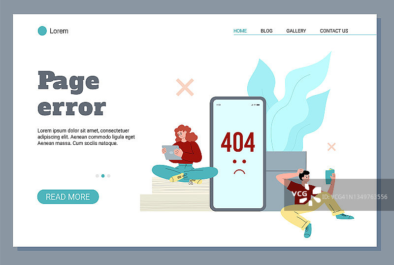 网站横幅布局404错误页面，平面卡通矢量插图。图片素材