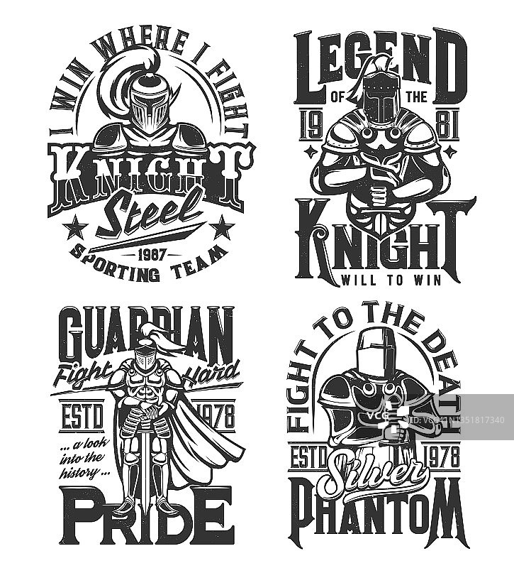 印有骑士和剑向量吉祥物的t恤图片素材