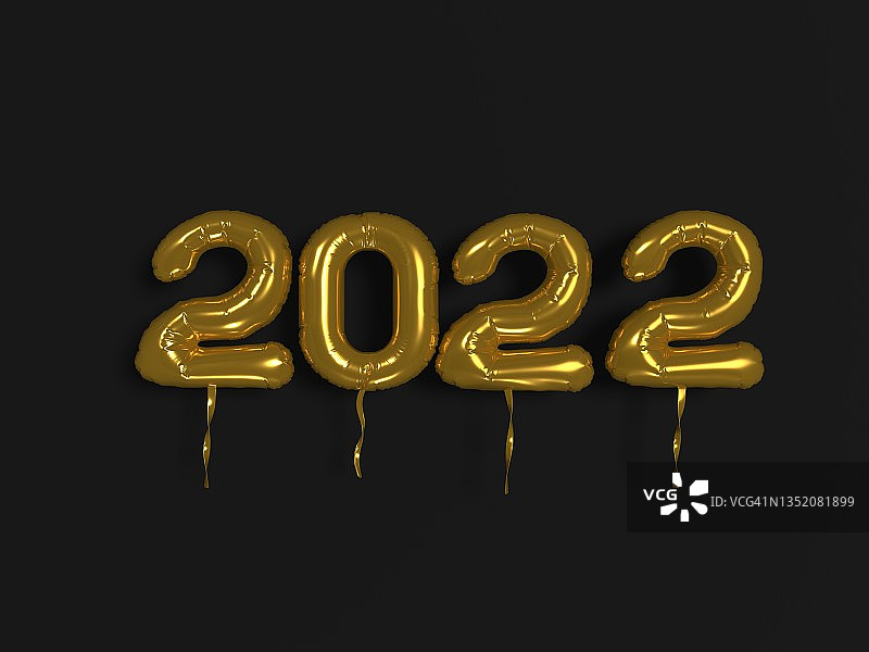 2022年黑色背景金色气球制作的新年贺卡图片素材