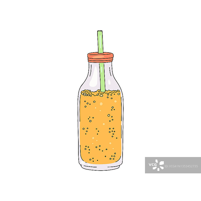 一瓶排毒饮料或冰沙，矢量插图孤立在白色。图片素材