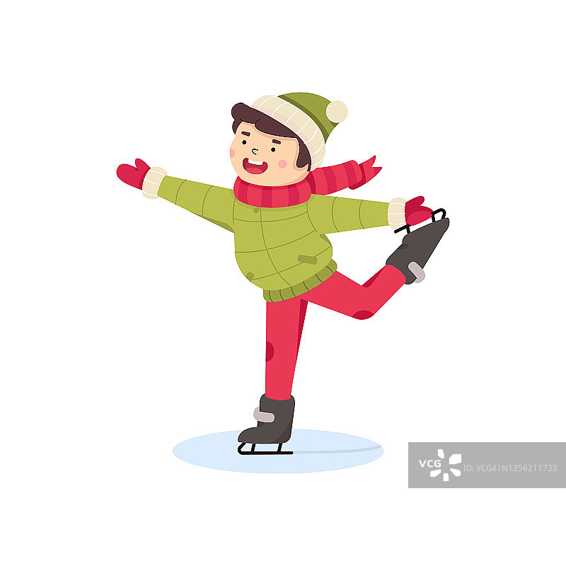 一个小男孩在溜冰场上。寒假的运动。孩子的性格图片素材