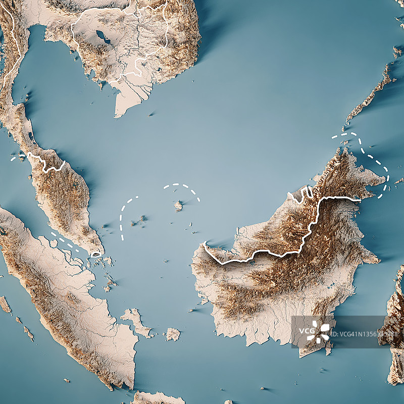 马来西亚3D渲染地形图中立边界图片素材