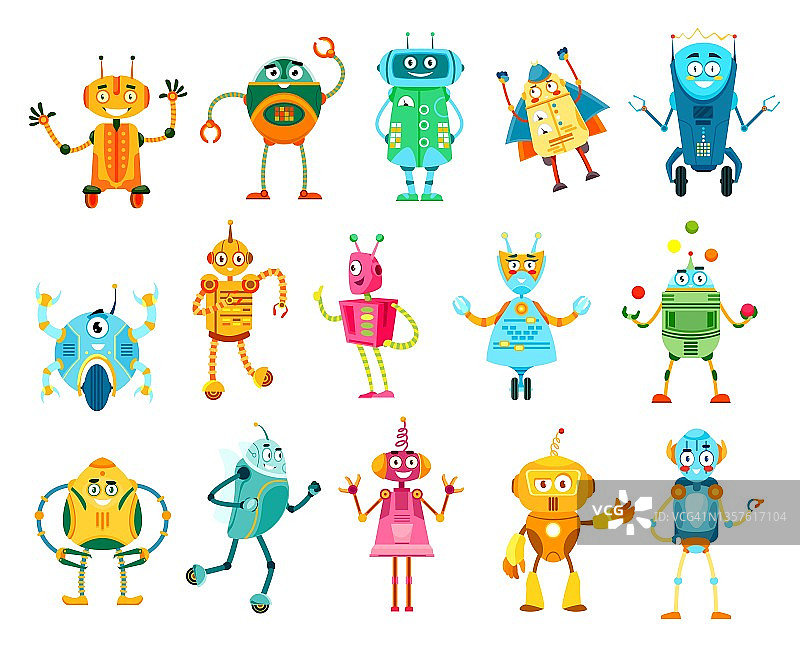 卡通机器人，机器人角色，矢量半机械人图片素材