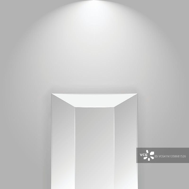 聚光灯照亮底座图标在平的风格。博物馆阶段矢量插图在白色孤立的背景。艺廊平台签约经营理念。图片素材