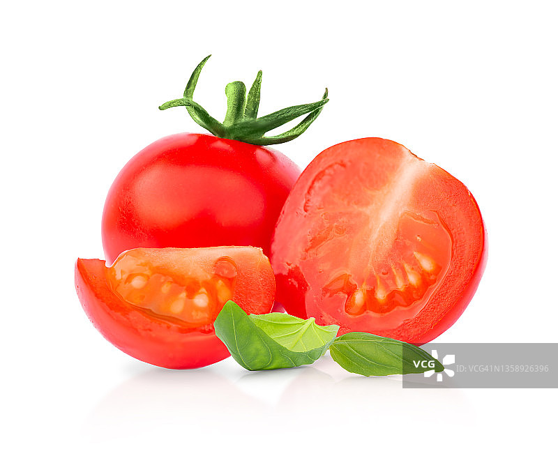 新鲜番茄和罗勒叶图片素材