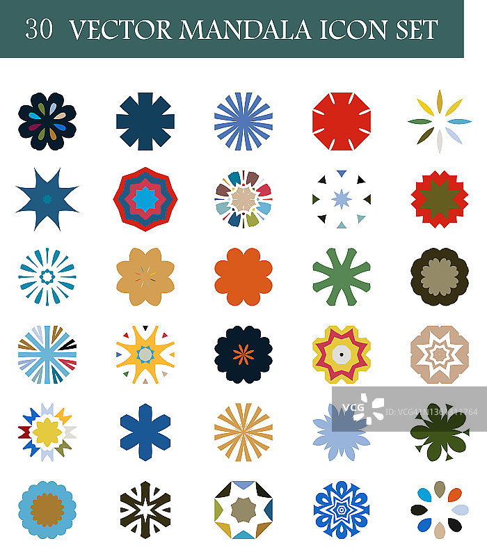 矢量抽象颜色曼荼罗花卉图案按钮图标集合设计图片素材