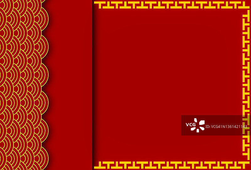 插图，节日中国新年，几何金色复古框架上的红色背景。概念，框架，把文本和数字的一年。图片素材