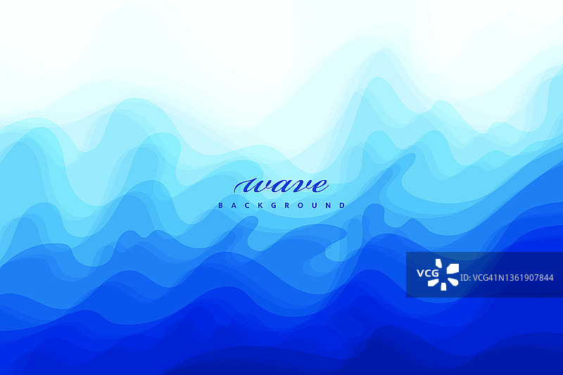 抽象向量蓝色波浪背景。平面设计模板图片素材