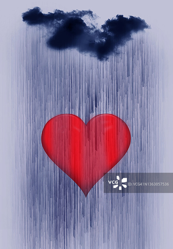 雨的概念形象云雨淋在心中，描绘的是悲伤、压抑和失去的爱情图片素材