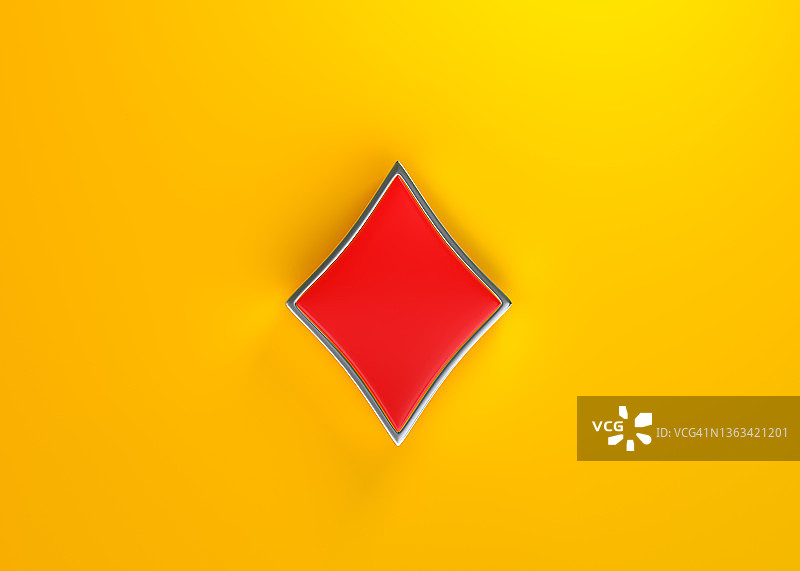 a牌的符号是钻石与红色的颜色孤立在黄色背景上图片素材