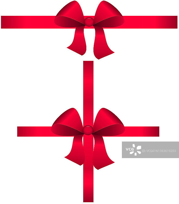 带缎带的猩红色蝴蝶结。用于装饰礼品包装、包装盒的物品。矢量插图，现实的设计，孤立的白色背景，eps 10。图片素材