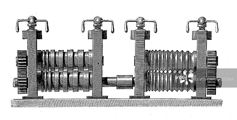 19世纪工业、技术和工艺的仿古插画:冶金轧机图片素材
