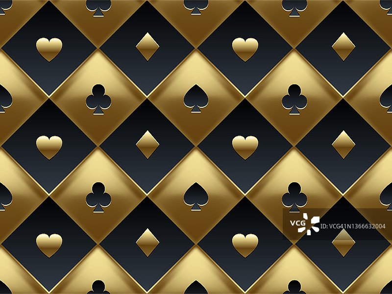 黑色和金色无缝图案织物扑克桌。豪华赌场矢量3d背景与纹理组成的卷卡符号纹理图片素材