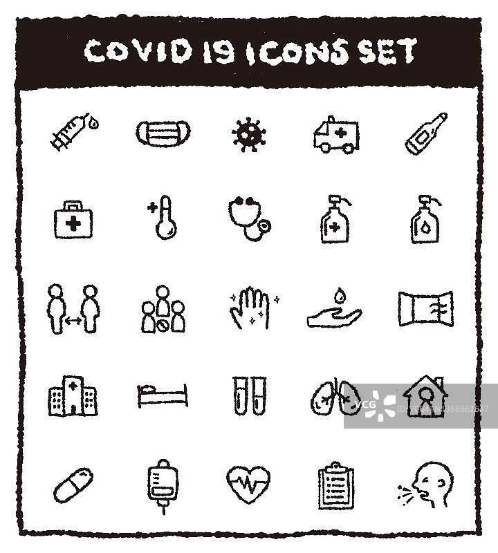 手绘可爱的COVID-19图标集，素描插图图片素材