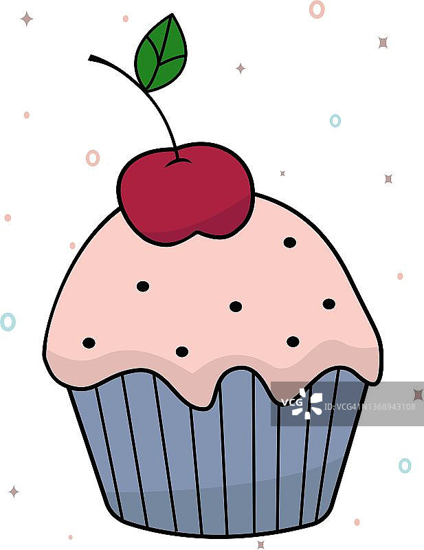 矢量图像的美味蛋糕与糖衣和樱桃。情人节。简单轮廓矢量，一套用于白色背景下的用户界面和用户体验、网站或移动应用的技术图片素材