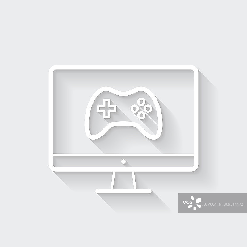 台式电脑上的视频游戏。图标与空白背景上的长阴影-平面设计图片素材