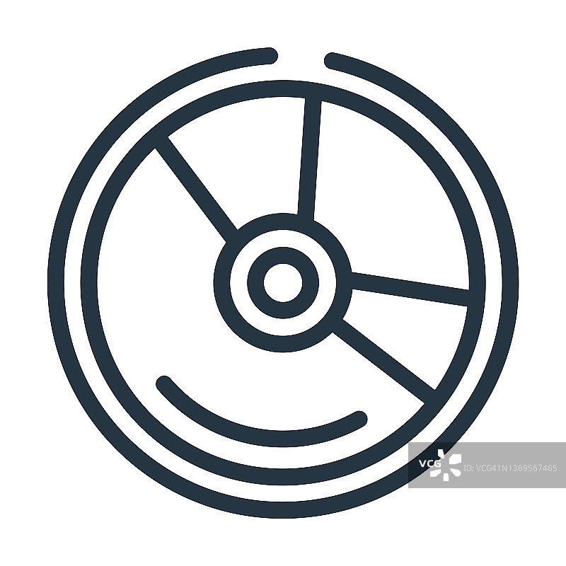 DVD光盘细线图标。圆盘、圆盘的线性图标来源于音乐和媒体概念孤立的轮廓符号。矢量插图符号元素的网页设计和应用程序。图片素材