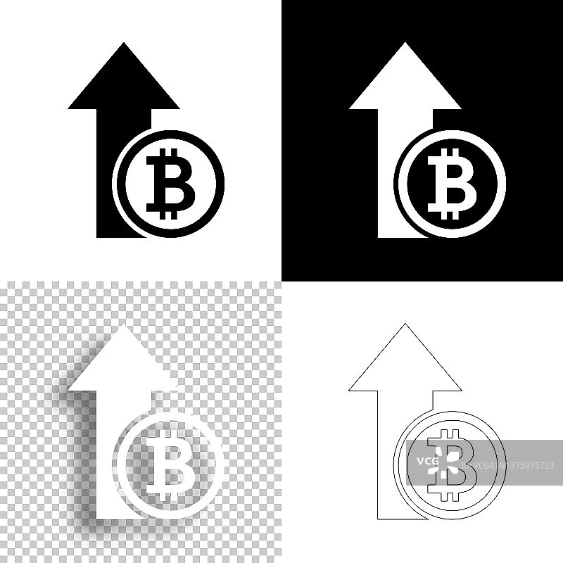 比特币增加。图标设计。空白，白色和黑色背景-线图标图片素材