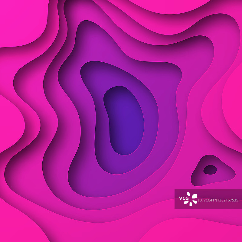 剪纸背景-粉红色抽象波浪形状-流行的3D设计图片素材