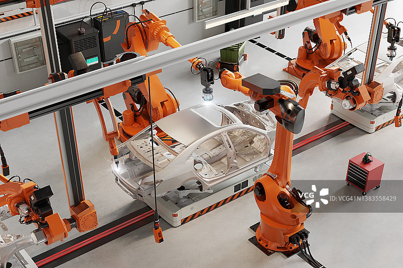 某汽车厂自动汽车生产线的三维绘制图片素材