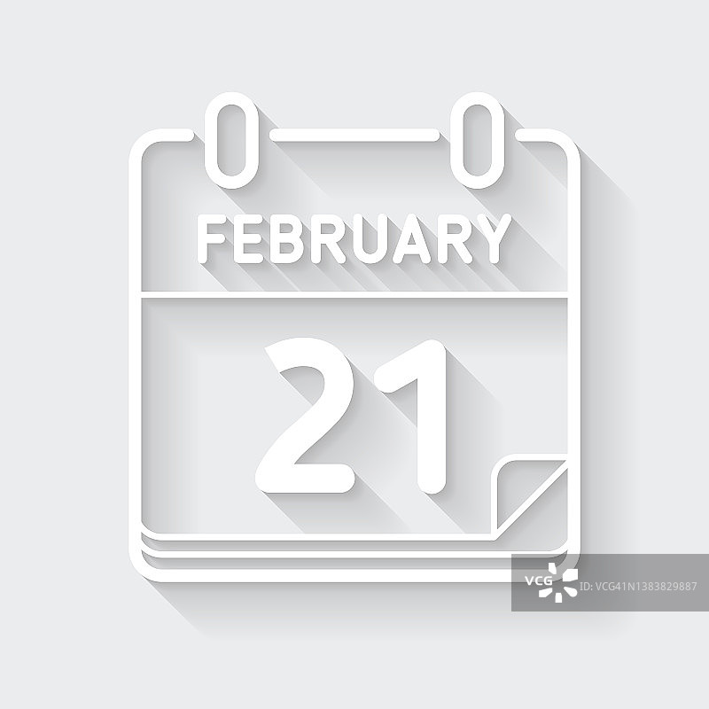 2月21日。图标与空白背景上的长阴影-平面设计图片素材
