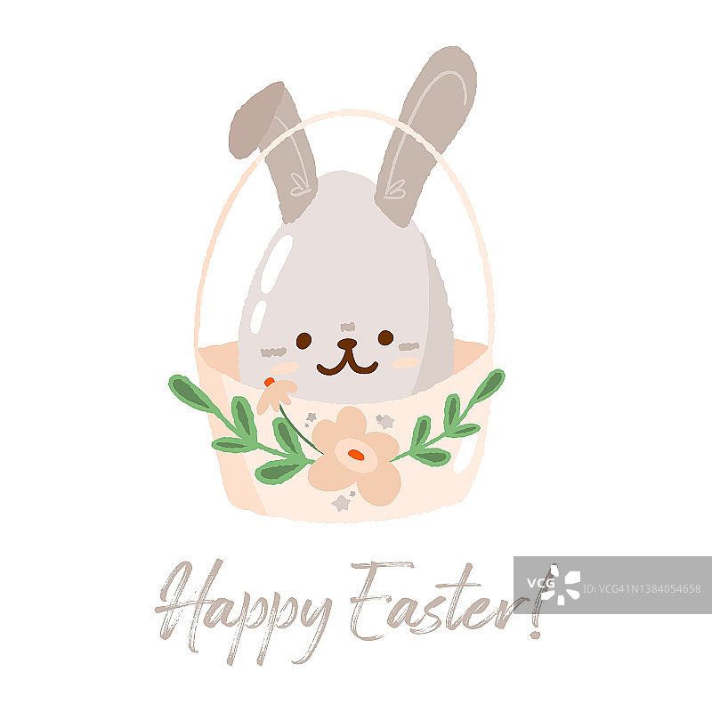 概念兔复活节文字贺卡，可爱的春天宗教节日，兔宝宝图标，卡通兔涂鸦矢量插图，孤立在白色。图片素材