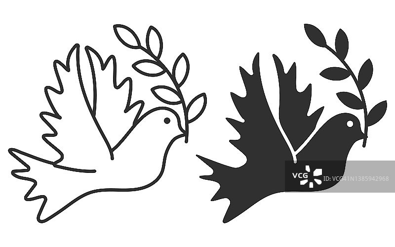 鸽子图标。鸟以简约的风格象征着和平与自由。矢量插图。图片素材