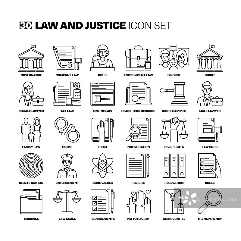 法律和正义线图标设置图片素材