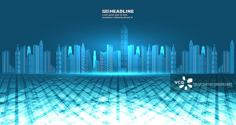 虚拟未来城市天际线概念图的未来城市概念图片素材
