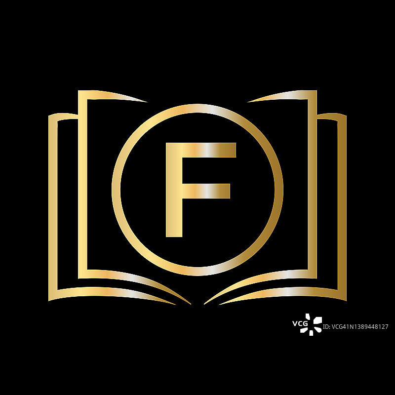 字母F模板上的教育标志。开卷标志上的F字母，最初的教育标志概念模板图片素材