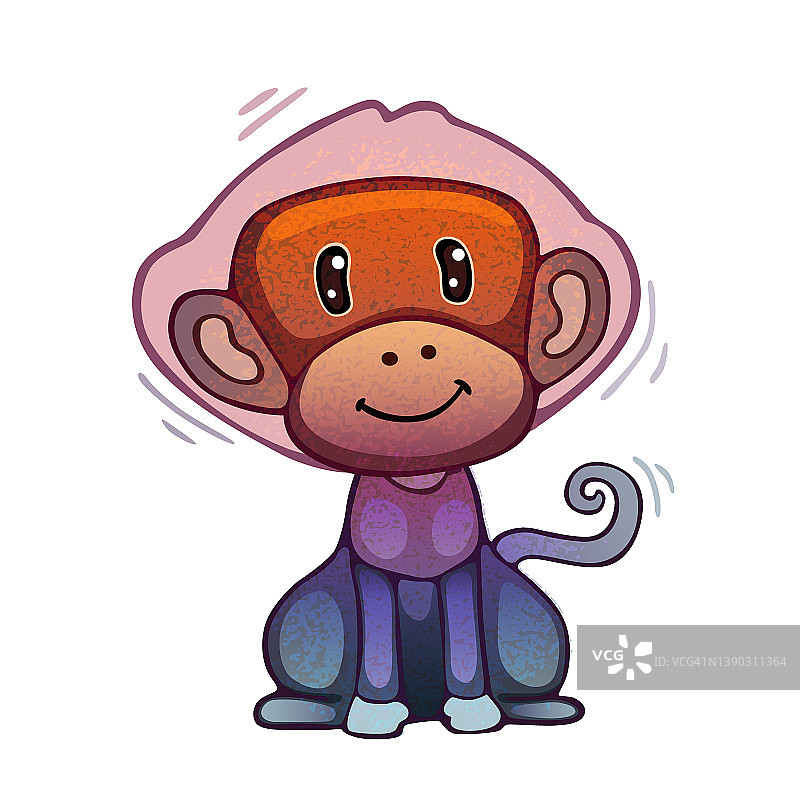 可爱的卡通黑猩猩猴子矢量插图，动物吉祥物字符图片素材