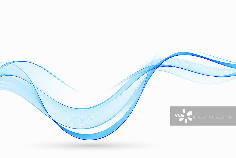 蓝色抽象波的设计元素。透明的蓝色烟雾波流在白色背景上。图片素材