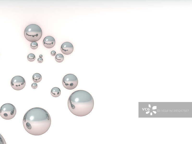 粉色和灰色的三维球体与反射效果的白色背景。三维演示图片素材