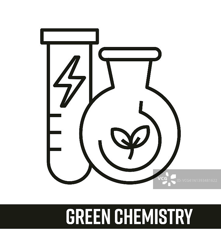 绿色能源线图标概念。绿色化学线图标设计。可编辑的简单设计，可以在许多领域使用。图片素材