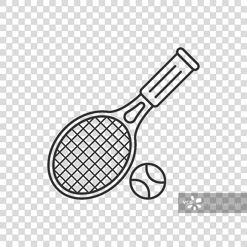 网球拍图标在平坦的风格。游戏球拍矢量插图在孤立的背景。体育活动标识的经营理念。图片素材