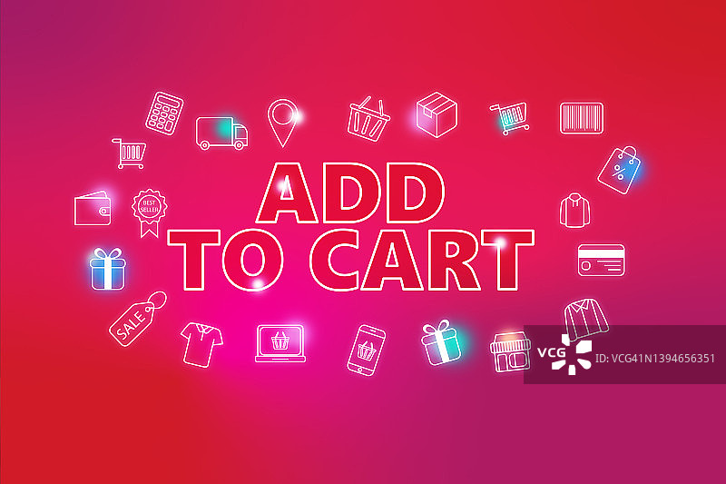 添加到购物车-电子商务网页按钮在深红色的背景。图片素材