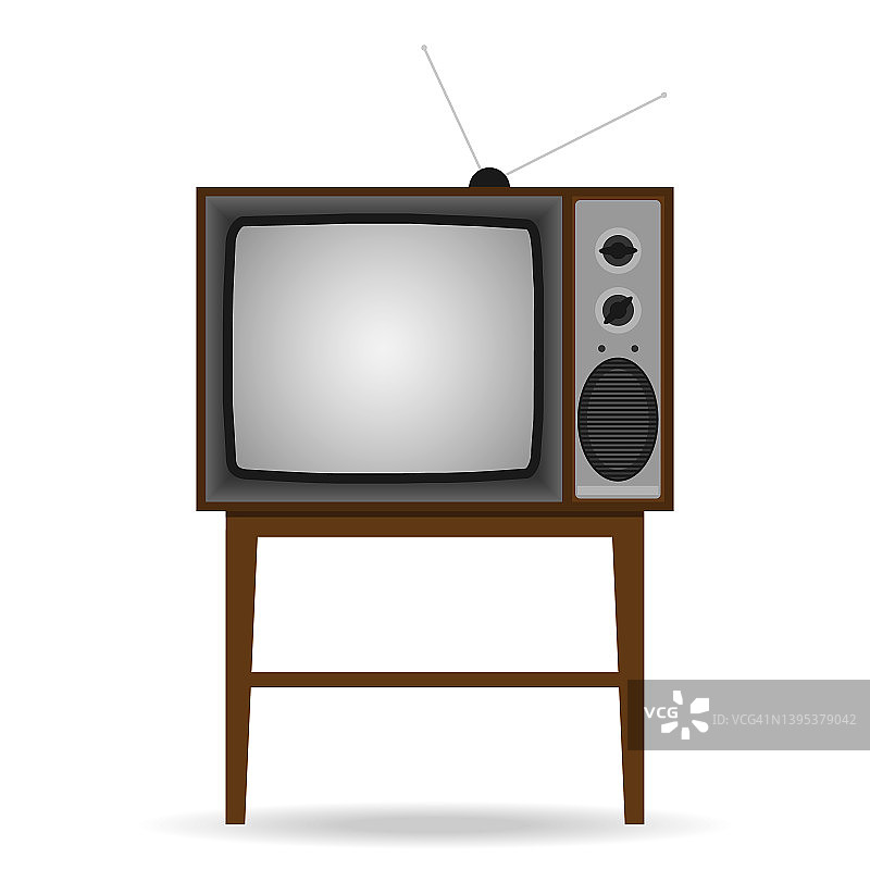 复古电视图标，复古的黑色电视孤立在白色背景。矢量插图。向量。图片素材