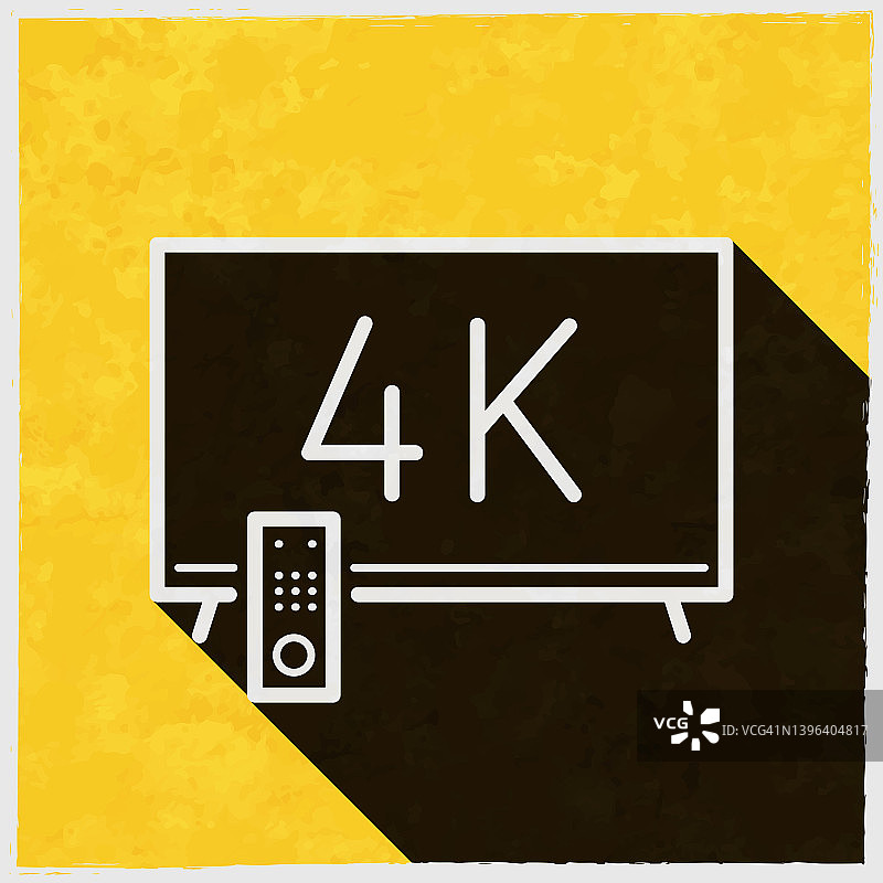 4 k电视。图标与长阴影的纹理黄色背景图片素材