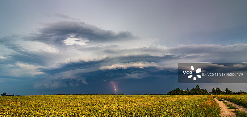 雷暴云与超级单体墙云和闪电，夏季风暴图片素材