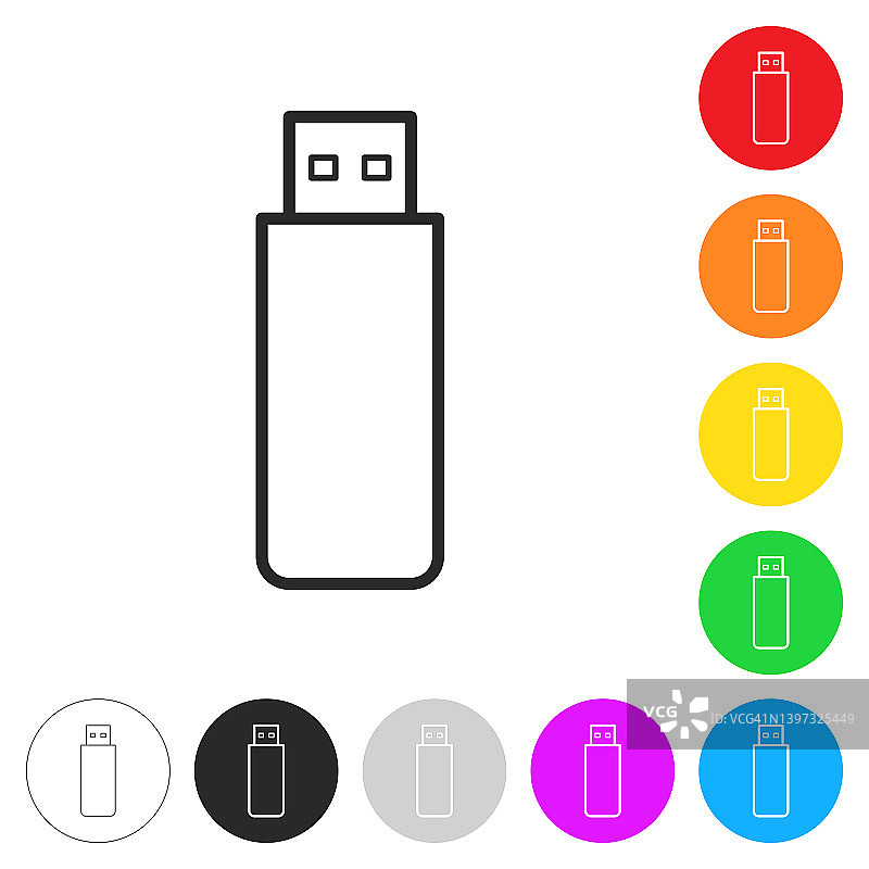 USB闪存驱动器。彩色按钮上的图标图片素材