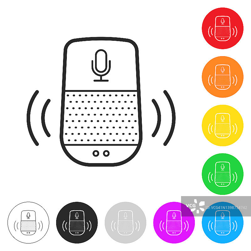 语音助手-智能扬声器。彩色按钮上的图标图片素材
