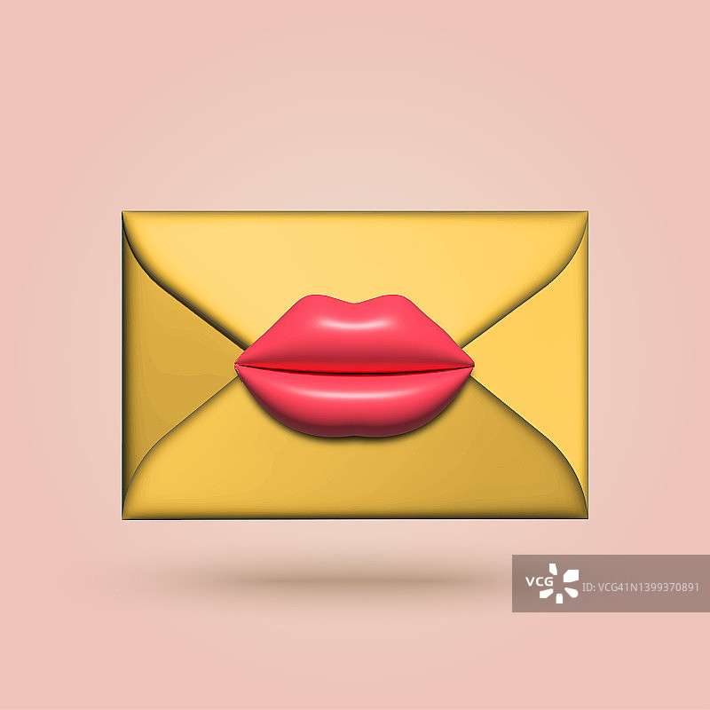 带有女人嘴唇的3d邮件信封。向量图片素材