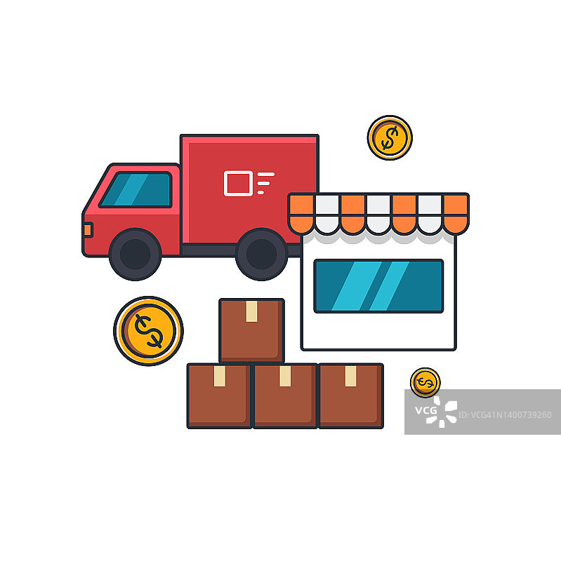 收集彩色薄图标的货物交付，业务和运输概念矢量插图。图片素材