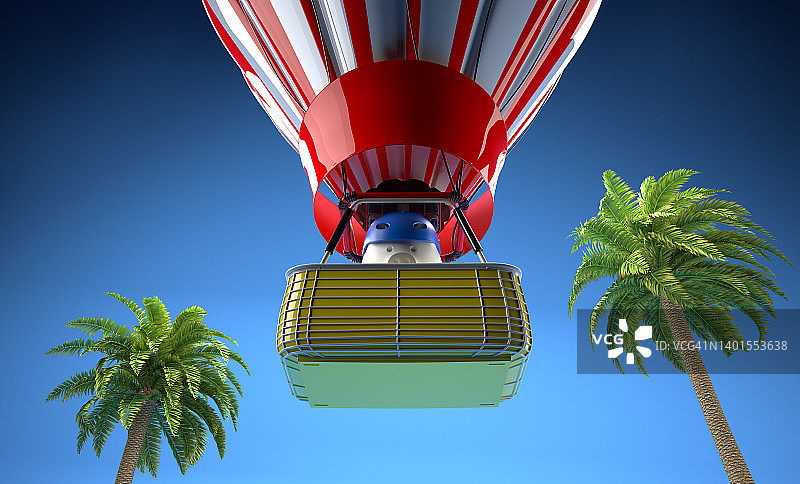 存钱罐在蓝天上的热气球里图片素材