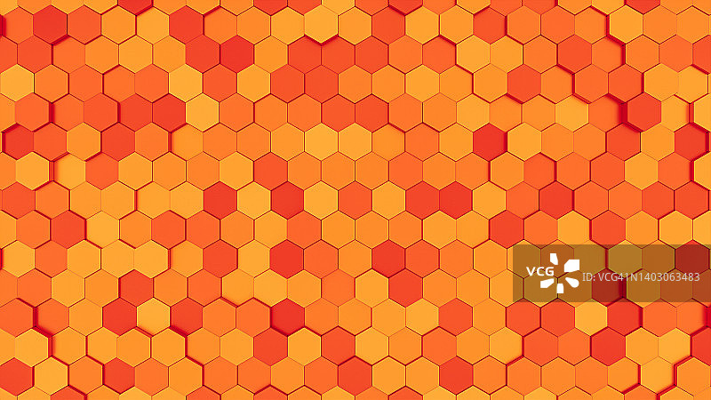橙色六角背景。几何抽象墙纸。3 d演示。图片素材