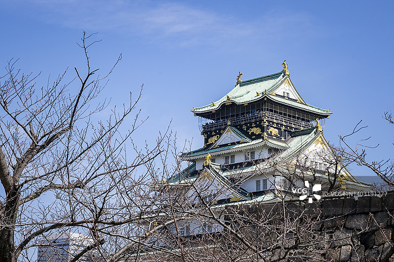 清晨的大阪城堡，日本大阪府的重要城堡。日本旅游目的地。图片素材