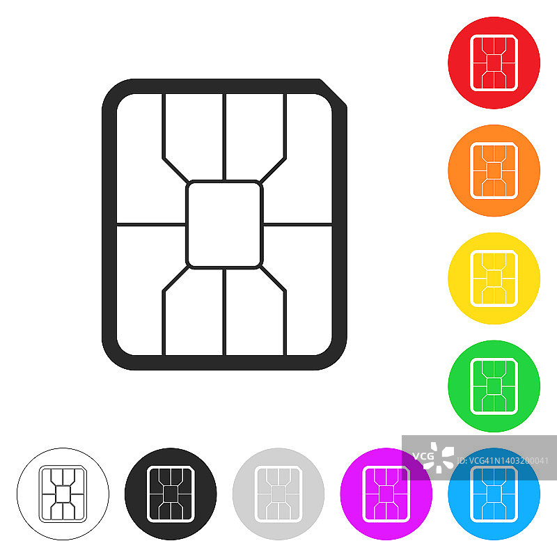 纳米SIM卡。彩色按钮上的图标图片素材