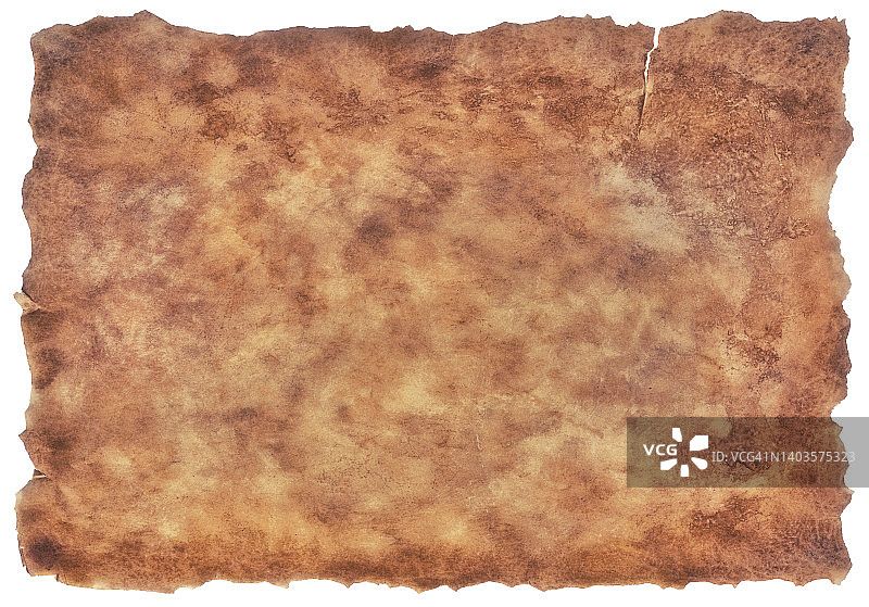 旧的烤盘纸，陈年或纹理孤立在白色背景图片素材