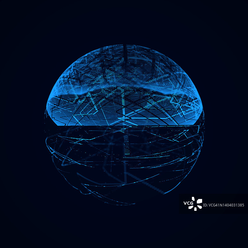 有粒子和线条的科幻球体。网络连接的概念。帧球体。抽象的技术背景。3 d渲染。图片素材