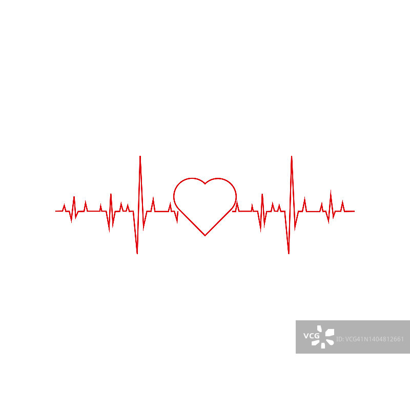 心脏的脉搏。红色和白色。心跳孤独、心电图。美丽的医疗保健，医学背景。现代的简单的设计。图标。标志或标志。平面风格矢量插图。图片素材